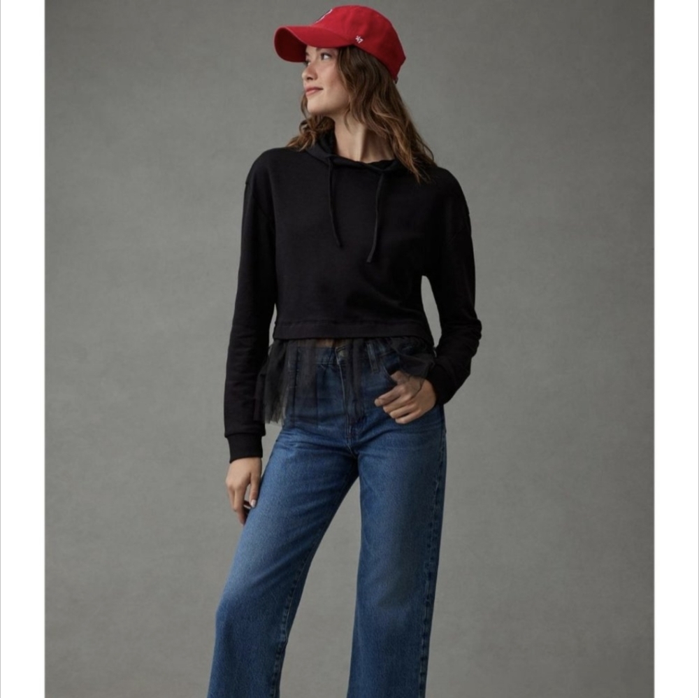 Pilcro Anthropologie Black Tulle Hoodie